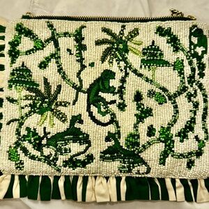Anthropologie Green and Cream Beaded Clutch